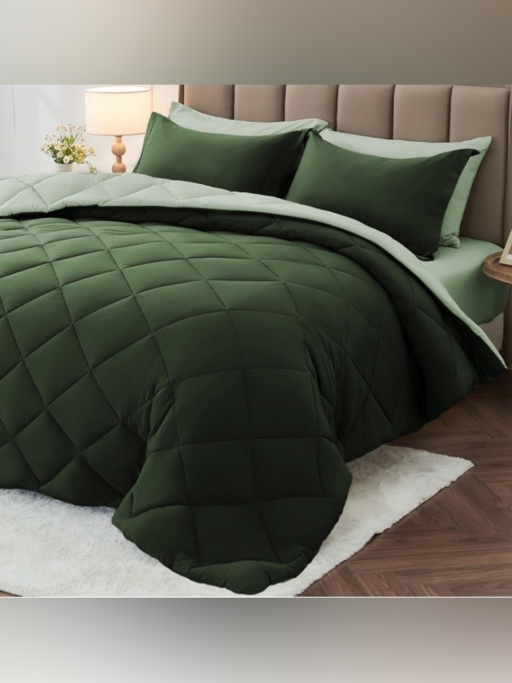 TWIN “BED IN A BAG” Reversible All Season 5 Pc Set - LIGHT GREEN & DARK GREEN